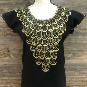 Mexican Women Blouse Shirt Top Embroidered Black